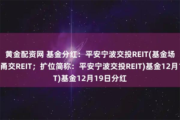黄金配资网 基金分红：平安宁波交投REIT(基金场内简称：甬交REIT；扩位简称：平安宁波交投REIT)基金12月19日分红